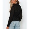 The Best Women Blouse Shirt High Neck Polka Dot Mesh Sheer See-Through Long Sleeve Tops Tee Shirt Online - Hplify