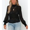 The Best Women Blouse Shirt High Neck Polka Dot Mesh Sheer See-Through Long Sleeve Tops Tee Shirt Online - Hplify