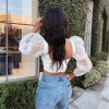 The Best Women Blouse Tops Sheer Long Sleeve Casual Blouse Slimmer Fitting Solid Holiday Crop Tops Shirt Online - Hplify
