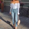 The Best Women Body Shaper Tummy Control Waist Long Sleeve Blouse Shirt Sexy Ladies Off Shoulder Autumn Casual Tops Online - Hplify