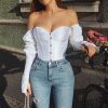 The Best Women Body Shaper Tummy Control Waist Long Sleeve Blouse Shirt Sexy Ladies Off Shoulder Autumn Casual Tops Online - Hplify