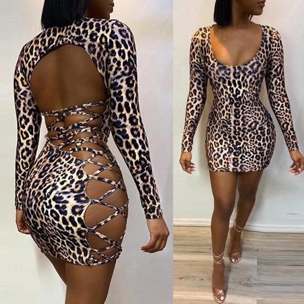 The Best Women Bodycon Backless Dress Sleeveless Ladies Evening Party Club Leopard Slim Mini Sexy Dress Online - Hplify