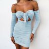 The Best Women Bodycon Dress Off Shoulder Long Sleeve Hollow Out Solid Clubwear Party Ladies Casual Slim Mini Dress Online - Hplify