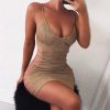 The Best Women Bodycon Dress Sleeveless V Neck Spaghetti Strap Stretchy Package Hip Short Mini Dress Womens Club Dress Vestido Online - Hplify