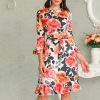 The Best Women Boho 3/4 Sleeve Ruffles Loose Fit Short Party Dress Casual Ladies Holiday Clothing Online - Hplify