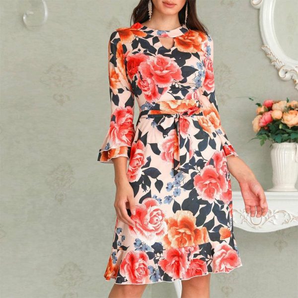 The Best Women Boho 3/4 Sleeve Ruffles Loose Fit Short Party Dress Casual Ladies Holiday Clothing Online - Hplify
