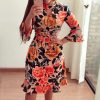 The Best Women Boho 3/4 Sleeve Ruffles Loose Fit Short Party Dress Casual Ladies Holiday Clothing Online - Hplify