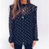 The Best Women Boho Beach Summer Chiffon Blouse Shirt Elegant Lady Polka Dot Top Ruffles Ladies Long Sleeve Tops Shirt Online - Hplify