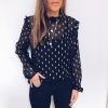 The Best Women Boho Beach Summer Chiffon Blouse Shirt Elegant Lady Polka Dot Top Ruffles Ladies Long Sleeve Tops Shirt Online - Hplify