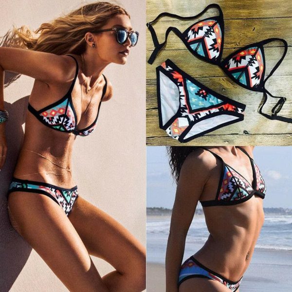 The Best Women Boho Floral Bandage Bikini Set Swimwear Push up Padded Bra Swimsuit Online - Hplify