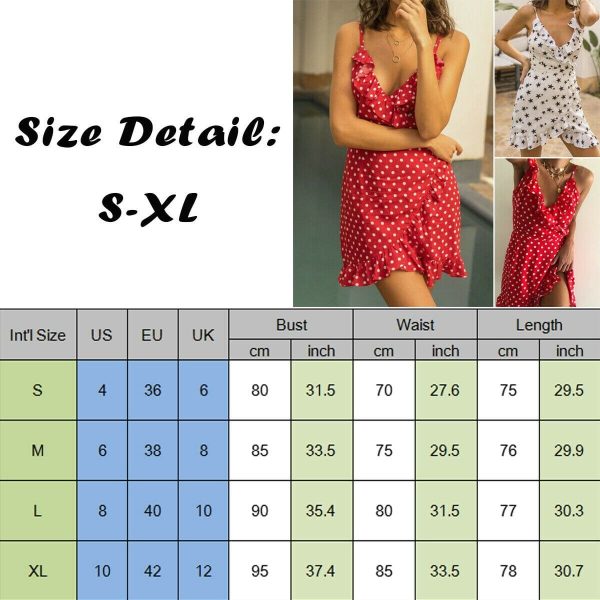 The Best Women Boho Floral Dress Ladies Summer Beach Polka Dot Sleeveless Party Ruffle V Neck Mini Sundress Holiday Clothing Online - Hplify