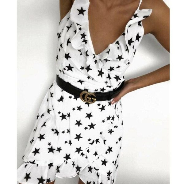 The Best Women Boho Floral Dress Ladies Summer Beach Polka Dot Sleeveless Party Ruffle V Neck Mini Sundress Holiday Clothing Online - Hplify