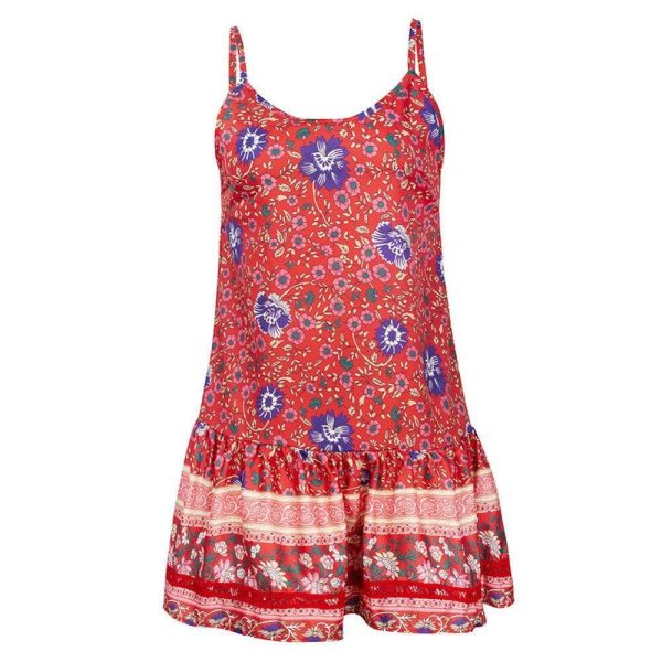 The Best Women Boho Floral Dress Sleeveless Beach Dress Sundress Summer Deep V Neck Backless Loose Dresses Online - Hplify