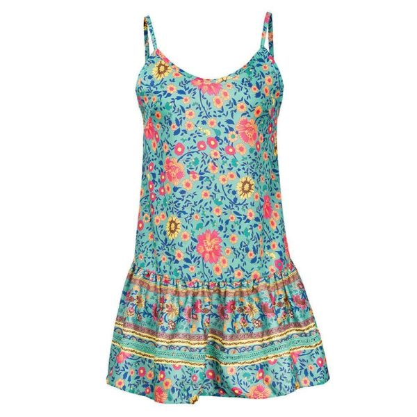 The Best Women Boho Floral Dress Sleeveless Beach Dress Sundress Summer Deep V Neck Backless Loose Dresses Online - Hplify