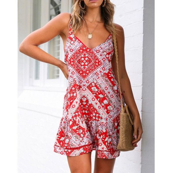 The Best Women Boho Floral Dress Sleeveless Beach Dress Sundress Summer Deep V Neck Backless Loose Dresses Online - Hplify