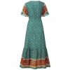 The Best Women Boho Floral Long Maxi Dress Fashion Ladies Short Sleeve V Neck Beach Dresses Casual Summer Sundress Online - Hplify