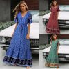The Best Women Boho Floral Long Maxi Dress Fashion Ladies Short Sleeve V Neck Beach Dresses Casual Summer Sundress Online - Hplify