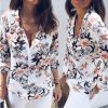 The Best Women Boho Floral Long Sleeve V-neck Loose Summer Tops Shirt Fashion OL Ladies Plain Casual Button Blouse New Online - Hplify