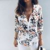 The Best Women Boho Floral Long Sleeve V-neck Loose Summer Tops Shirt Fashion OL Ladies Plain Casual Button Blouse New Online - Hplify