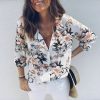 The Best Women Boho Floral Long Sleeve V-neck Loose Summer Tops Shirt Fashion OL Ladies Plain Casual Button Blouse New Online - Hplify