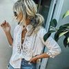 The Best Women Boho Long Sleeve Floral Lace White Tops Blouses Hollow out Beach Elegant Shirt harajuku femme Clothes Summer Party Tops Online - Hplify