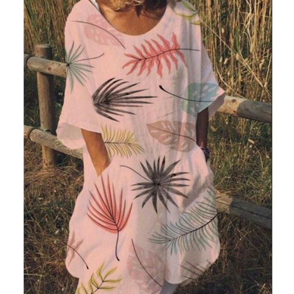 The Best Women Boho Maxi Beach Dress Ladies Fashion Loose Half-Sleeve Summer Casual Loose Long Sundress Plus Size Online - Hplify