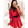The Best Women Boho Ruffle Sleeve A-Line Dress Lady Sexy Party Evening Bow Mini Dress Online - Hplify