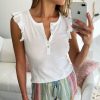 The Best Women Boho Ruffle Tank Top Vest Button Sleeveless V-Neck Loose New Summer Beach Solid Casual Blouse Shirts Online - Hplify