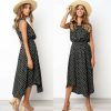 The Best Women Boho Sleeveless Midi Dress Polka Dot Fashion Summer Party High Waist O-Neck Holiday Beach Dress Sundress Online - Hplify