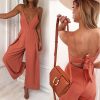 The Best Women Boho Strap V Neck Backless Jumpsuit Ladies Holiday Playsuit Casual Long Pant Trouser Beach Jumpsuit Online - Hplify