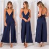 The Best Women Boho Strap V Neck Backless Jumpsuit Ladies Holiday Playsuit Casual Long Pant Trouser Beach Jumpsuit Online - Hplify