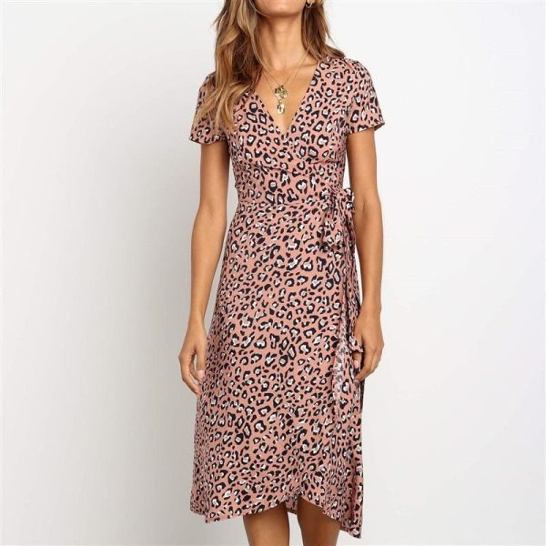 The Best Women Boho Summer Short Sleeve High Waist Midi Dress Fashion Floral V-Neck Casual Party Beach Sundress Holiday Online - Hplify