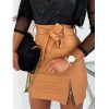 The Best Women Bow Tie High Waist Mini Skirt Zip Up Stretch Bandage Bodycon Skirt Online - Hplify