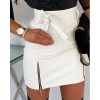 The Best Women Bow Tie High Waist Mini Skirt Zip Up Stretch Bandage Bodycon Skirt Online - Hplify