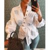 The Best Women Button Blouse Shirt Female Clothing Long Sleeve Blusas Casual Women's Office Blouses Print Letter Lady OL Top Online - Hplify