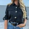 The Best Women Button Down Blouse Shirt Office Ladies Long Sleeve Casual V-Neck Loose OL Blouse Fashion New Autumn Tops Online - Hplify