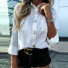 The Best Women Button Down Blouse Shirt Office Ladies Long Sleeve Casual V-Neck Loose OL Blouse Fashion New Autumn Tops Online - Hplify