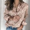 The Best Women Button Polka Dot V Neck Blouse Long Sleeve Tops Online - Hplify
