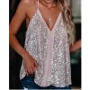 The Best Women Camisole Casual V Neck Sequins Strappy Tank Top Vest sleeveless Solid Blouse Tee Online - Hplify
