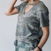 The Best Women Camouflage Army T-shirt Hollow Out Choker V-Neck Summer Ladies Casual Loose Short Sleeve T-Shirts New Online - Hplify