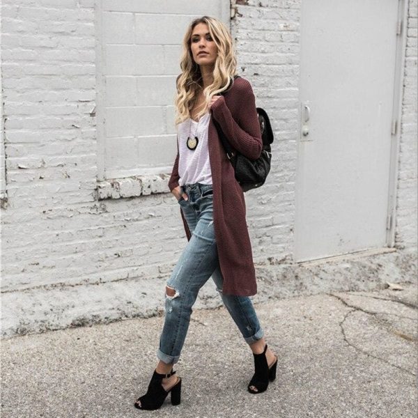 The Best Women Cardigan Solid Long Sleeve Knit Jersey Lightweight Tops Online - Source Silk