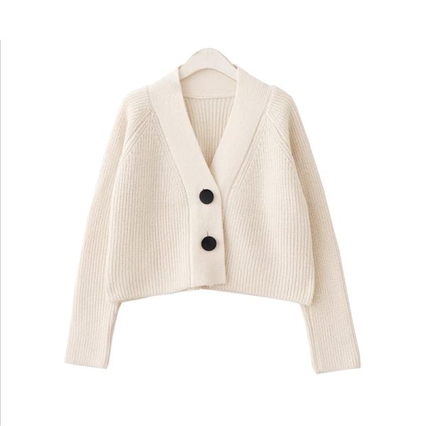 The Best Women Cardigan with Button Long Sleeve V-Neck Knitted Cropped Cardigan Online - Hplify