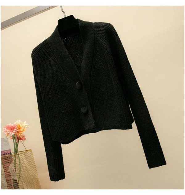 The Best Women Cardigan with Button Long Sleeve V-Neck Knitted Cropped Cardigan Online - Hplify