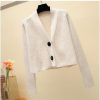 The Best Women Cardigan with Button Long Sleeve V-Neck Knitted Cropped Cardigan Online - Hplify