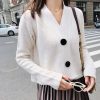 The Best Women Cardigan with Button Long Sleeve V-Neck Knitted Cropped Cardigan Online - Hplify