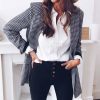 The Best Women Casual Blazer Jacket Lapel Tops Plaid Coat Slim Cardigan Outwear Overcoat Fashion Women Office Lady Elegant Coat Online - Hplify