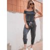 The Best Women Casual Boho Off Shoulder Jumpsuit Women Solid Loose Romper Bodysuit Long Pant Trousers Summer Clothes Online - Hplify