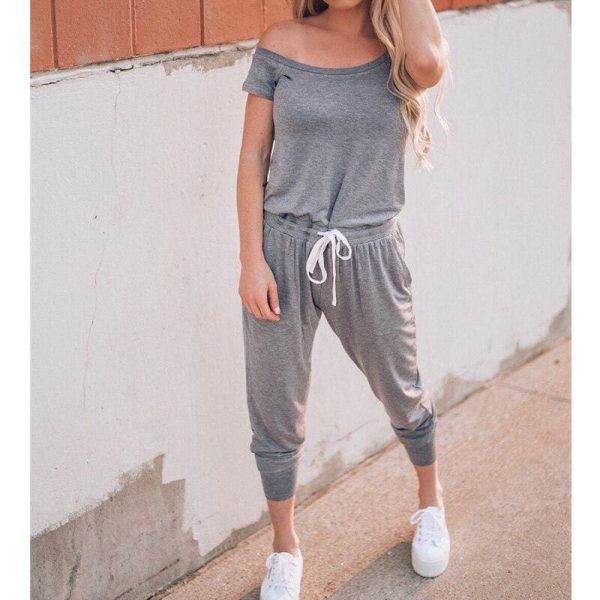 The Best Women Casual Boho Off Shoulder Jumpsuit Women Solid Loose Romper Bodysuit Long Pant Trousers Summer Clothes Online - Hplify