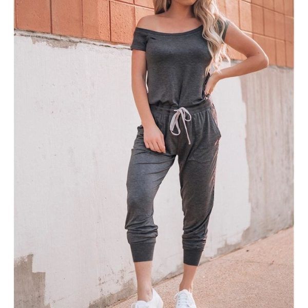 The Best Women Casual Boho Off Shoulder Jumpsuit Women Solid Loose Romper Bodysuit Long Pant Trousers Summer Clothes Online - Hplify