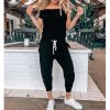 The Best Women Casual Boho Off Shoulder Jumpsuit Women Solid Loose Romper Bodysuit Long Pant Trousers Summer Clothes Online - Hplify